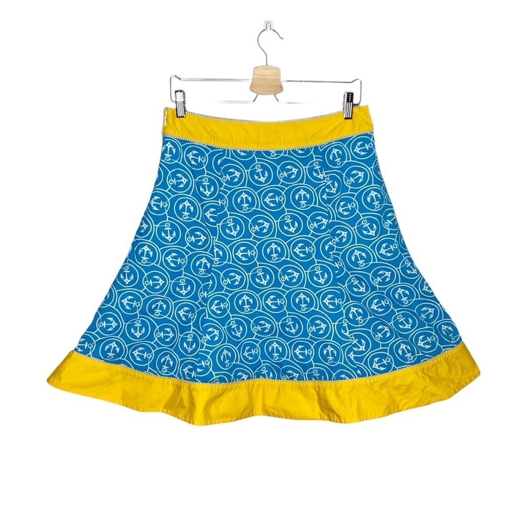 L.L. Bean Blue & Yellow Anchor Print Nautical Sailor A Line Flare Skirt - Picture 10 of 10